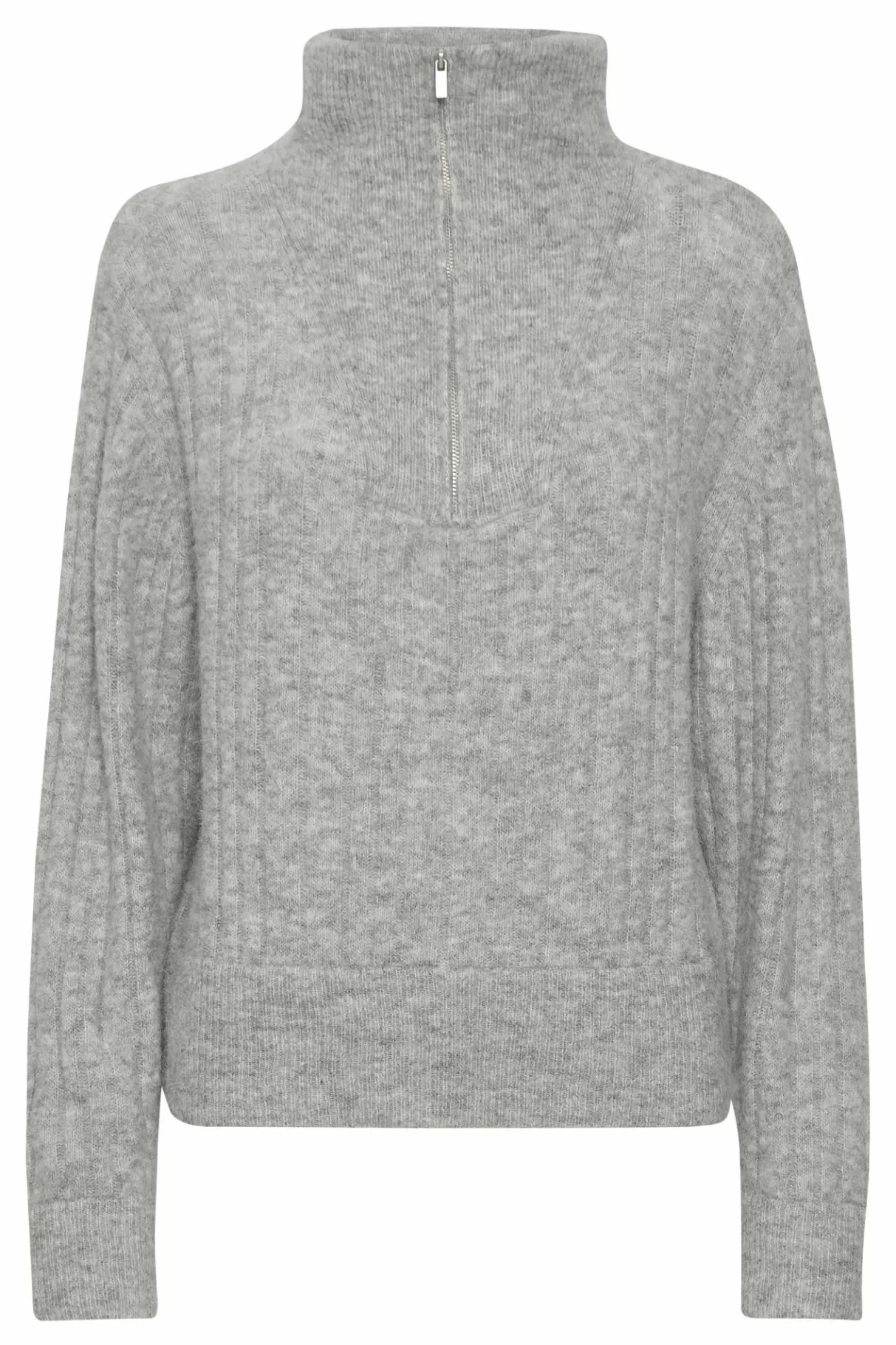 Clearance Gestuz Alphagz R Zipper Strikpullover High-Rise Grey Melange